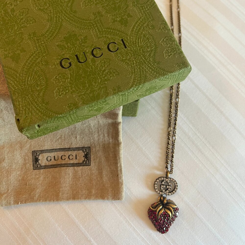 GUCCI Crystal Embellished Strawberry Necklace